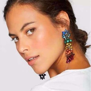 Rainbow Rhinestone Colorful Party Drop Earrings